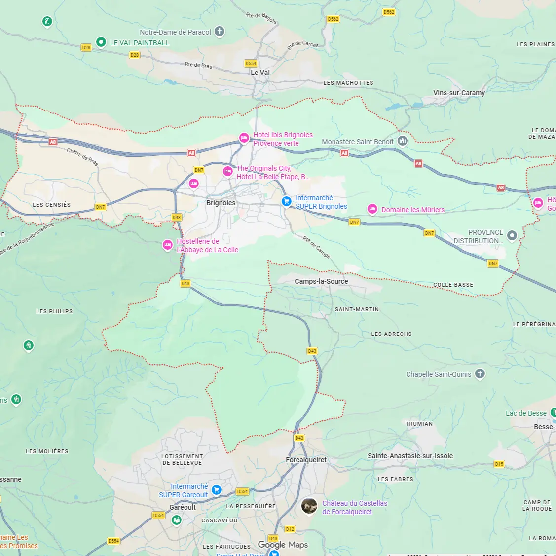Carte de Brignoles présentant les secteurs d'intervention de notre entreprise de nettoyage à Brignoles