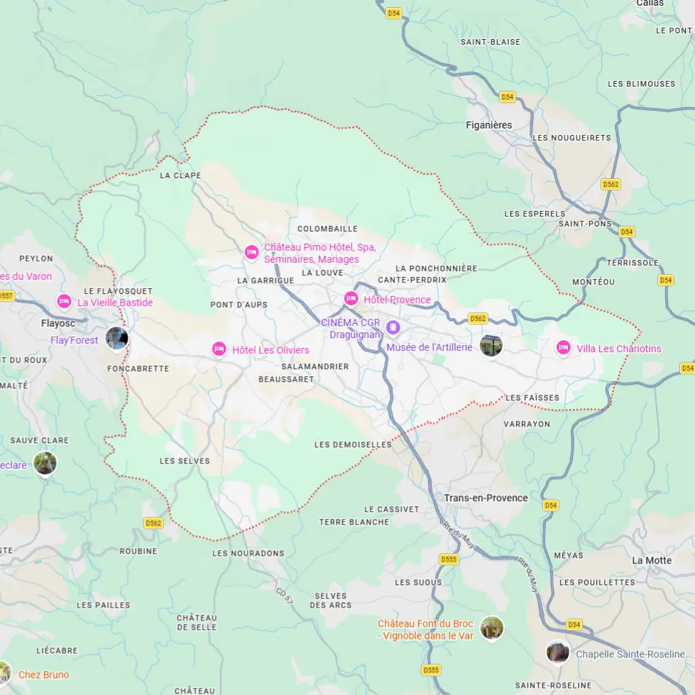 Carte de Draguignan présentant les secteurs d'intervention de notre entreprise de nettoyage à Draguignan