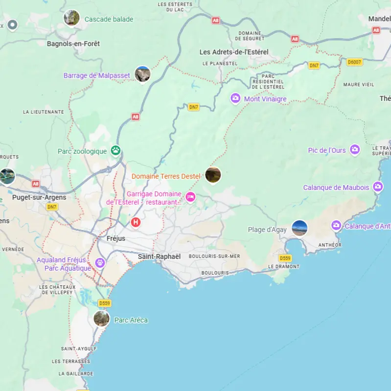 Carte de Fréjus présentant les secteurs d'intervention de notre entreprise de nettoyage à Fréjus