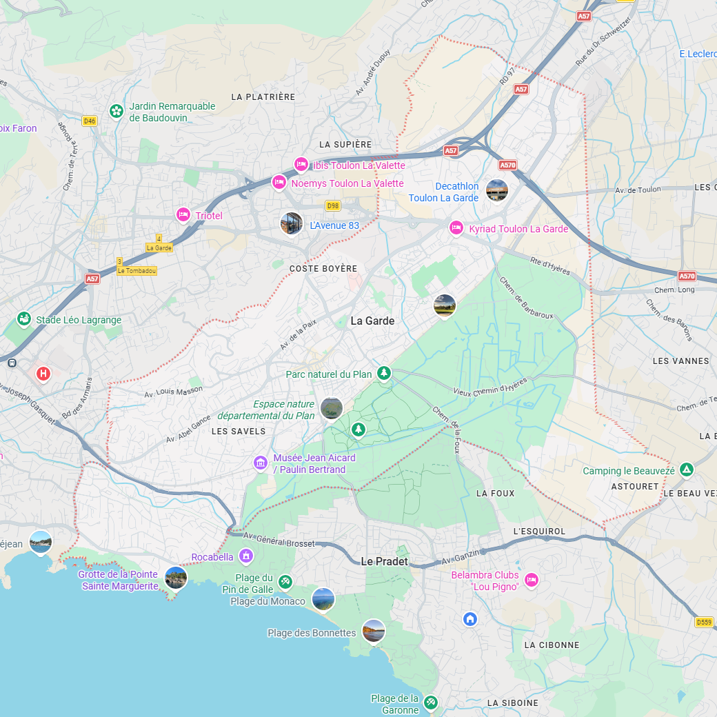 Carte de La Garde présentant les secteurs d'intervention de notre entreprise de nettoyage à La Garde