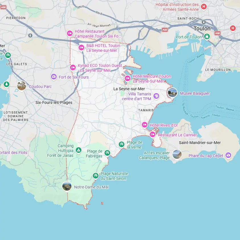 Carte de La Seyne-sur-Mer présentant les secteurs d'intervention de notre entreprise de nettoyage à La Seyne-sur-Mer