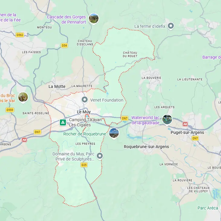 Carte du Muy présentant les secteurs d'intervention de notre entreprise de nettoyage au Muy