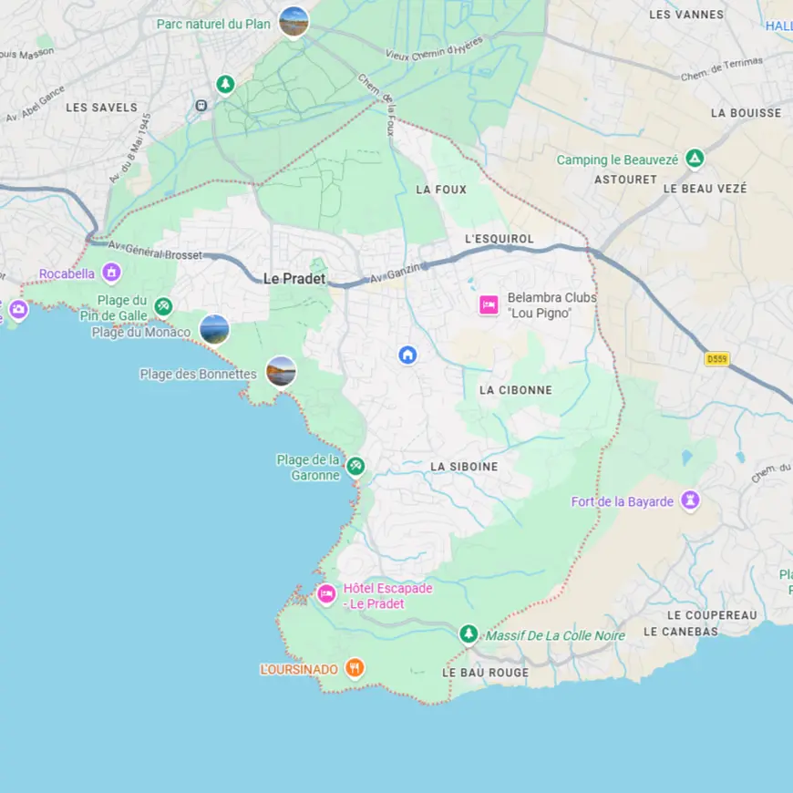 Carte du Pradet présentant les secteurs d'intervention de notre entreprise de nettoyage au Pradet