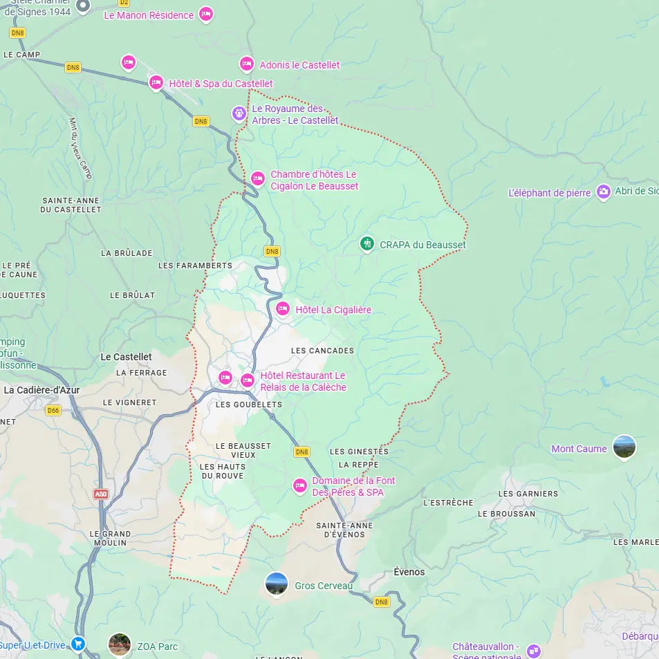Carte du Beausset présentant les principaux quartiers où intervient ECONET SOLUTION