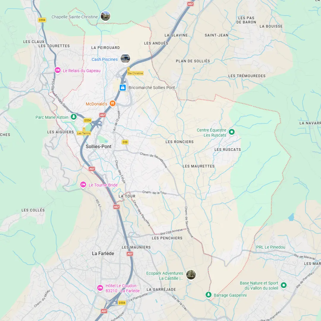 Carte de Solliès-Pont (83210) Carte de Solliès-Pont dans le Var présentant les principaux quartiers où intervient ECONET SOLUTION