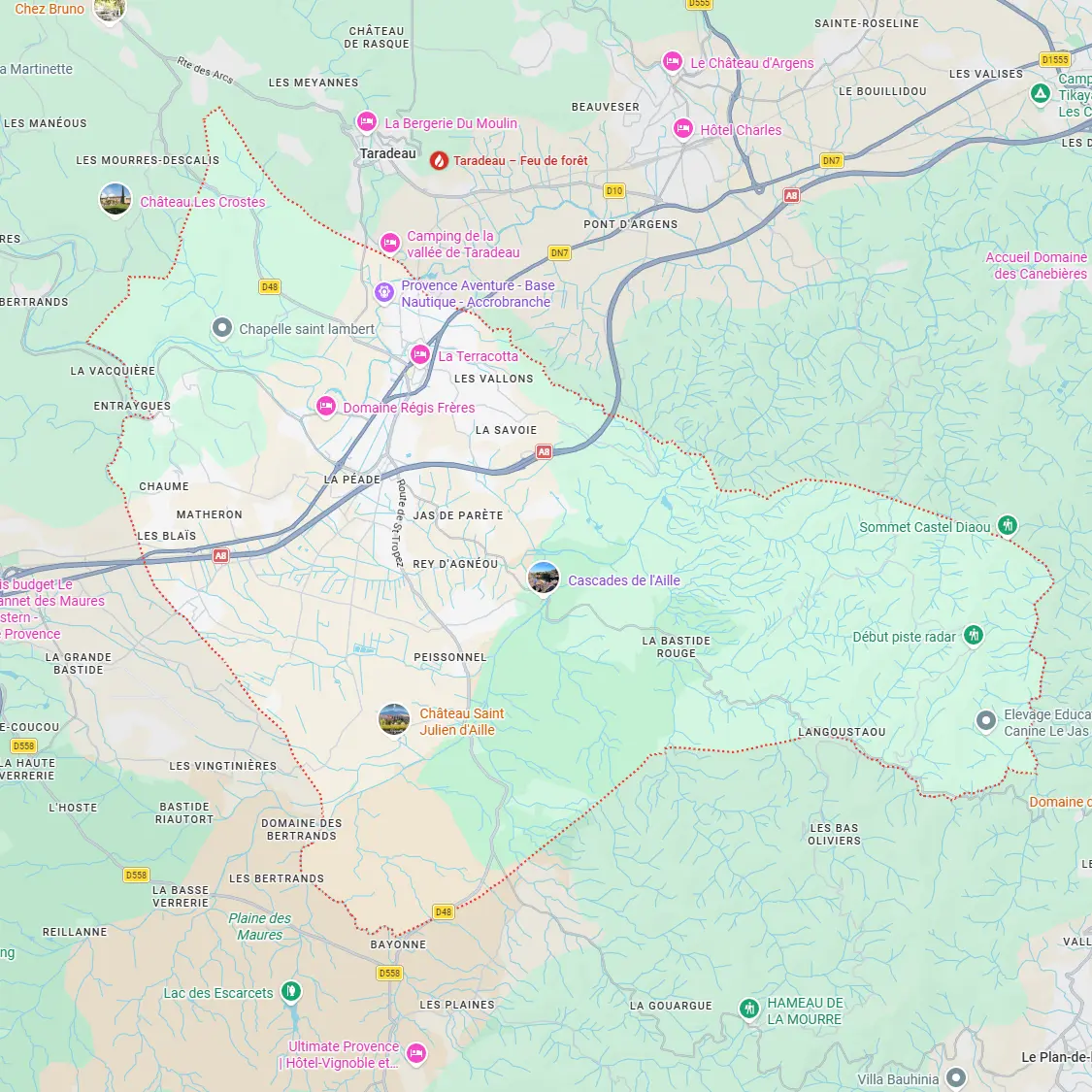 Carte de Vidauban présentant les principaux quartiers où intervient ECONET SOLUTION