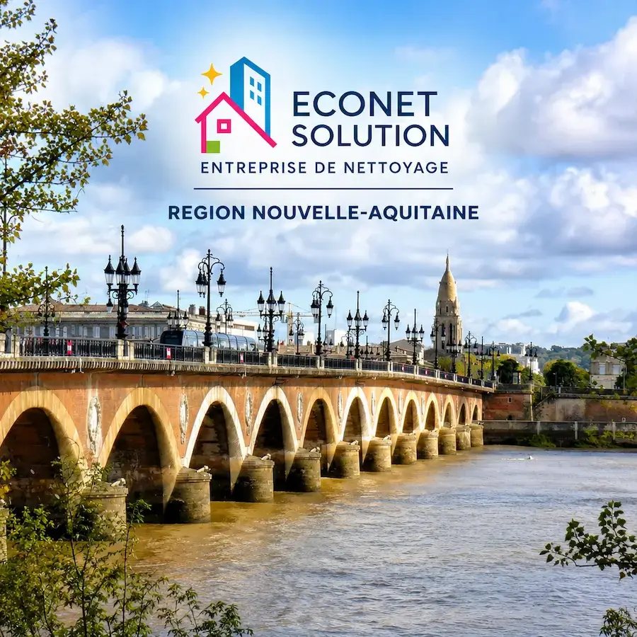 Entreprise de nettoyage en Nouvelle-Aquitaine - Econet Solution intervient dans les 12 départements pour le nettoyage professionnel des bâtiments, façades, toitures et locaux.