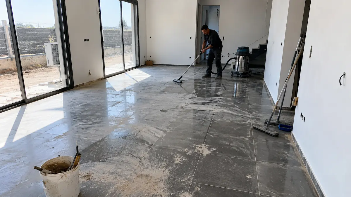 Local avant un nettoyage de fin de chantier à La Seyne-sur-Mer avec poussières et résidus de travaux